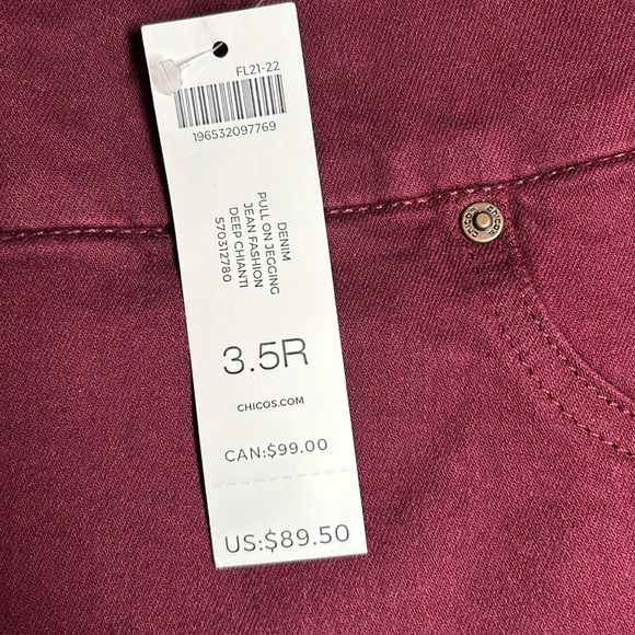 chico’s maroon deep chianti 3.5 R (18R) NWT pull on jegging - Picture 3 of 3